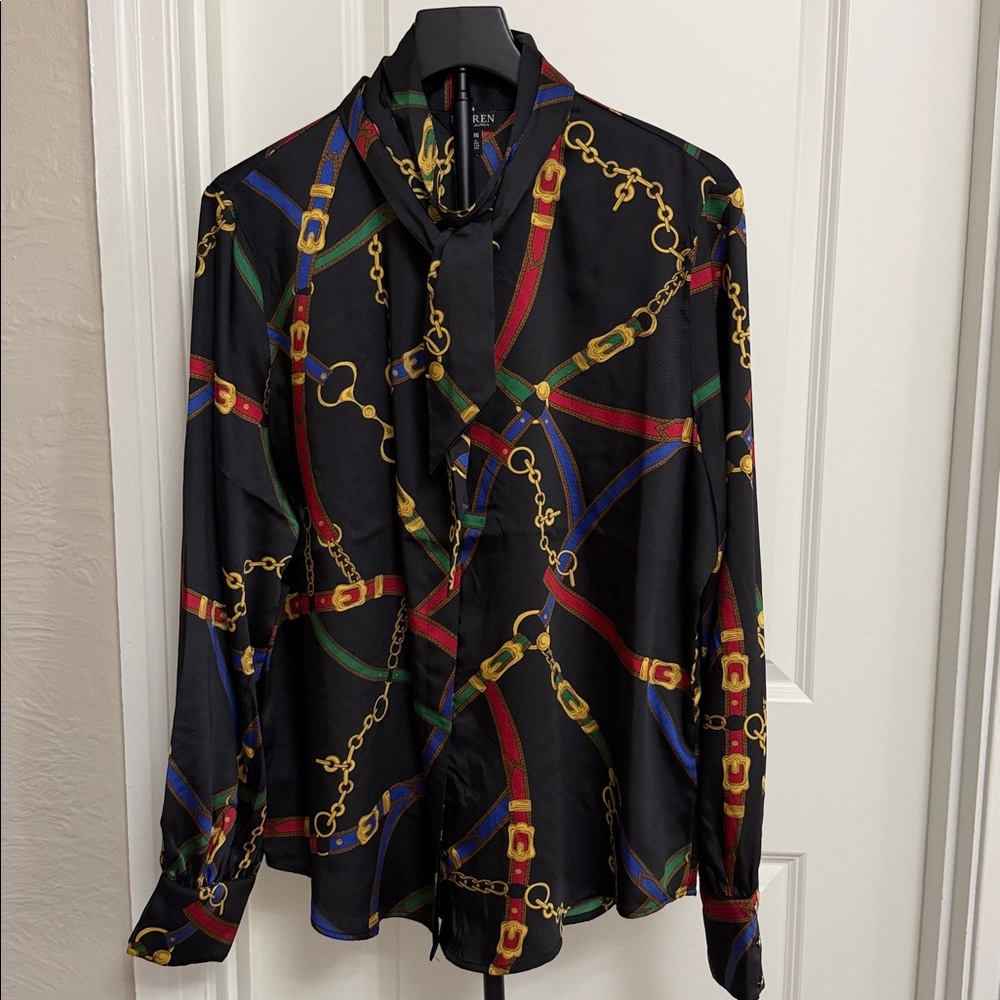 Lauren Ralph Lauren Black Horse bit print blouse